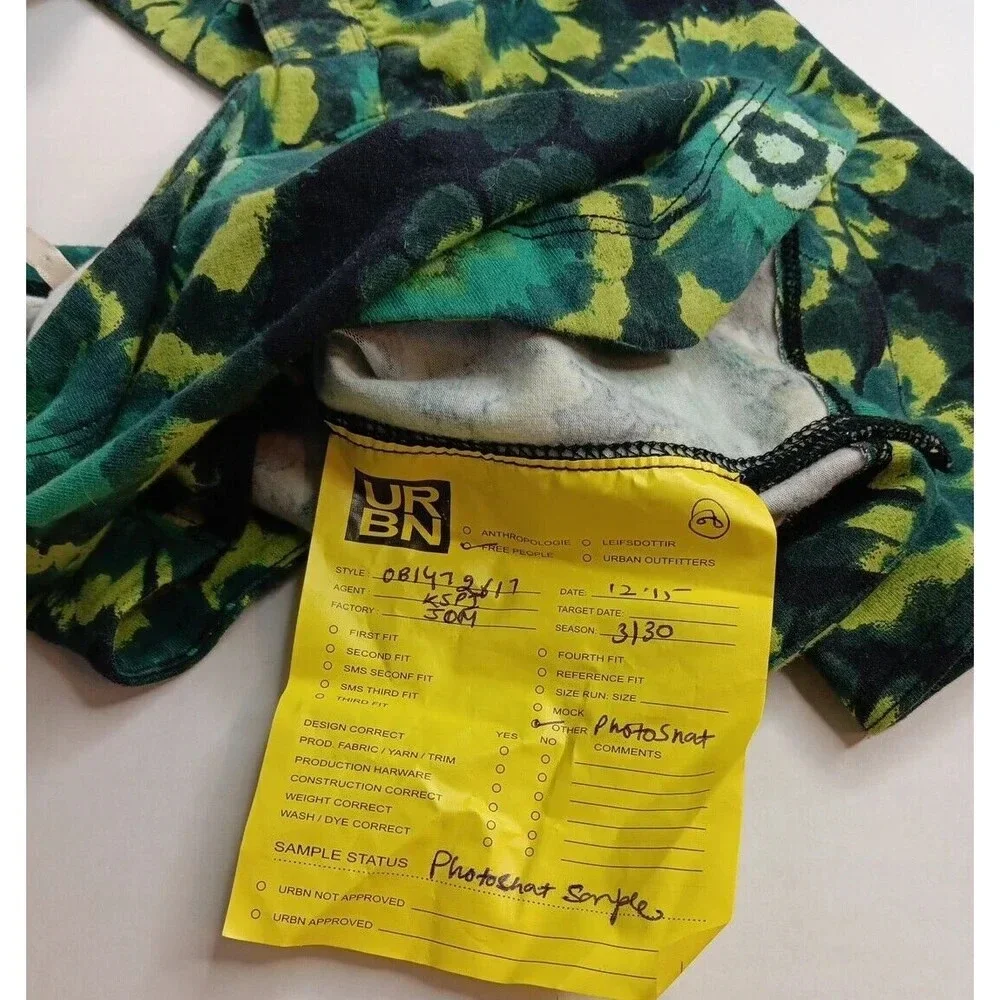 Free People Retro Hippie Green Square Neck Puff Sleeve Bandana Original! Small‎